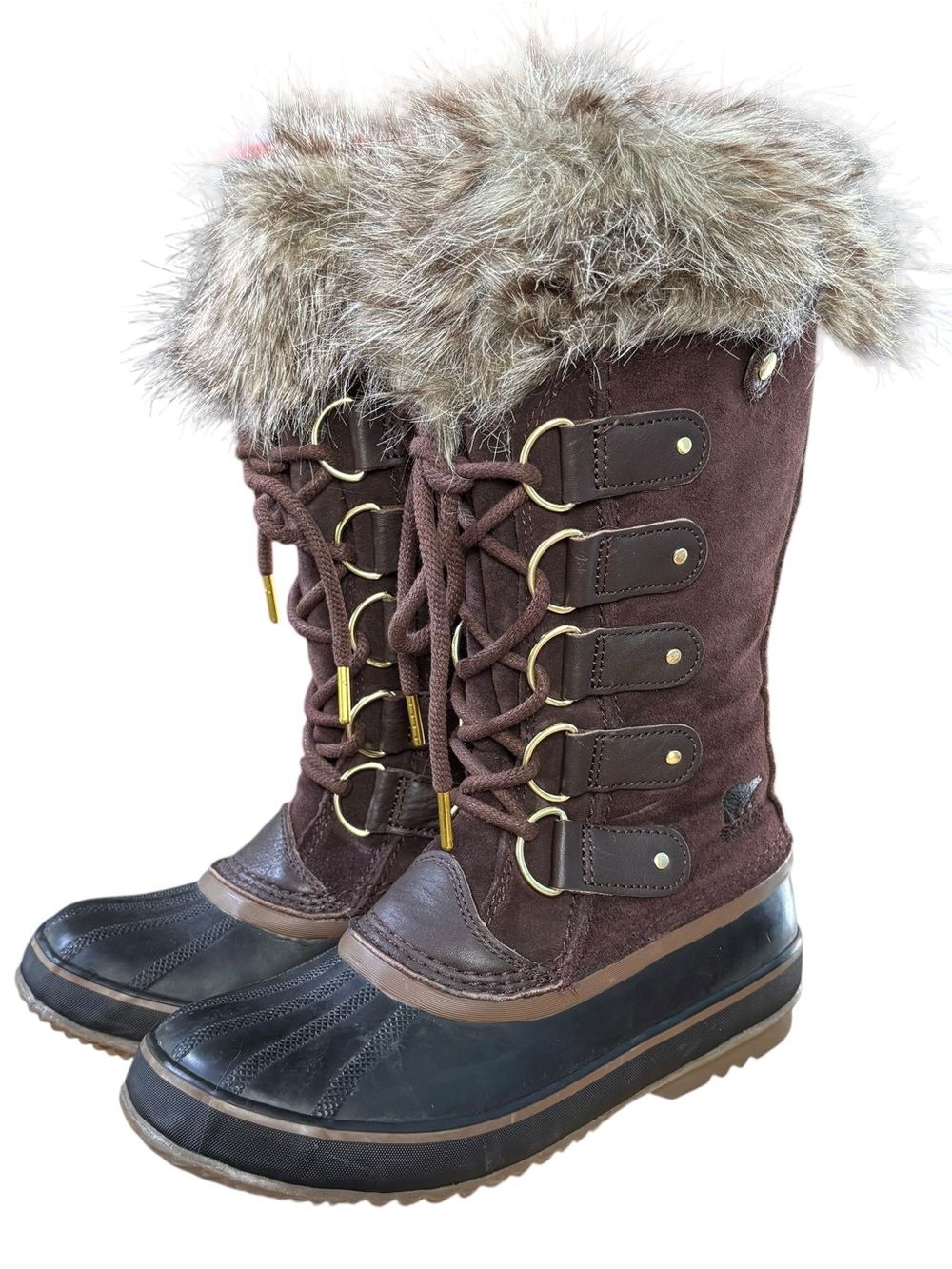 Sorel Brown Faux-Fur Trim Lace-Up Winter Boots